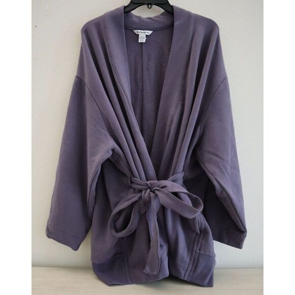 Athleta Women's Sz L/XL Purple Cozy Cotton Open Front Tie Waist Cardigan - Picture 1 of 7